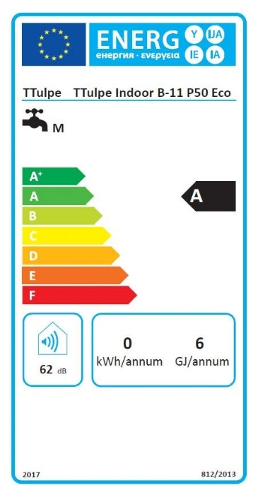 EU-Energielabel Gas Durchlauferhitzer innen B11 P50 Eco