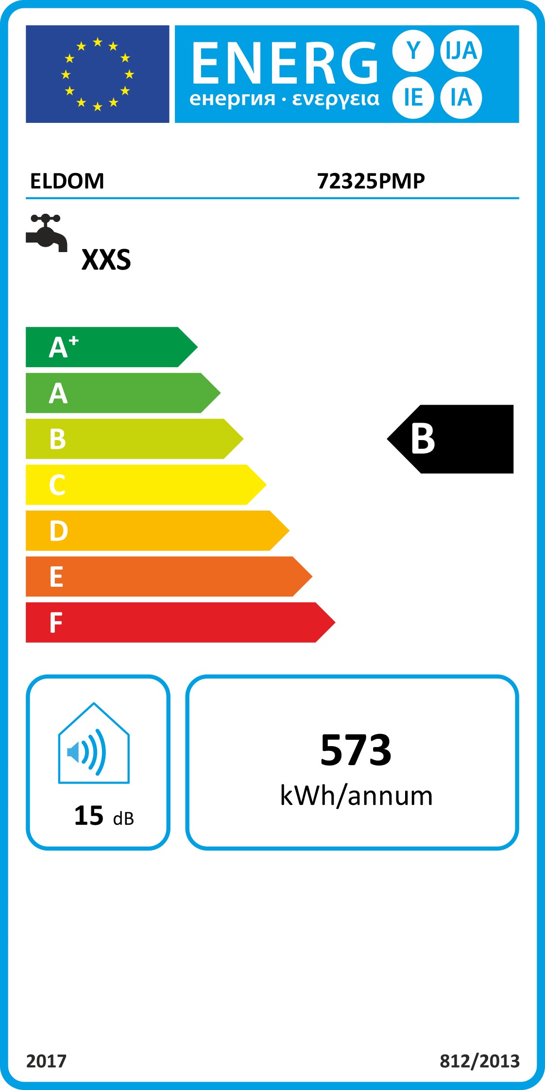 EU-Energielabel ELDOM Warmwasserspeicher druckfest 10l Untertisch