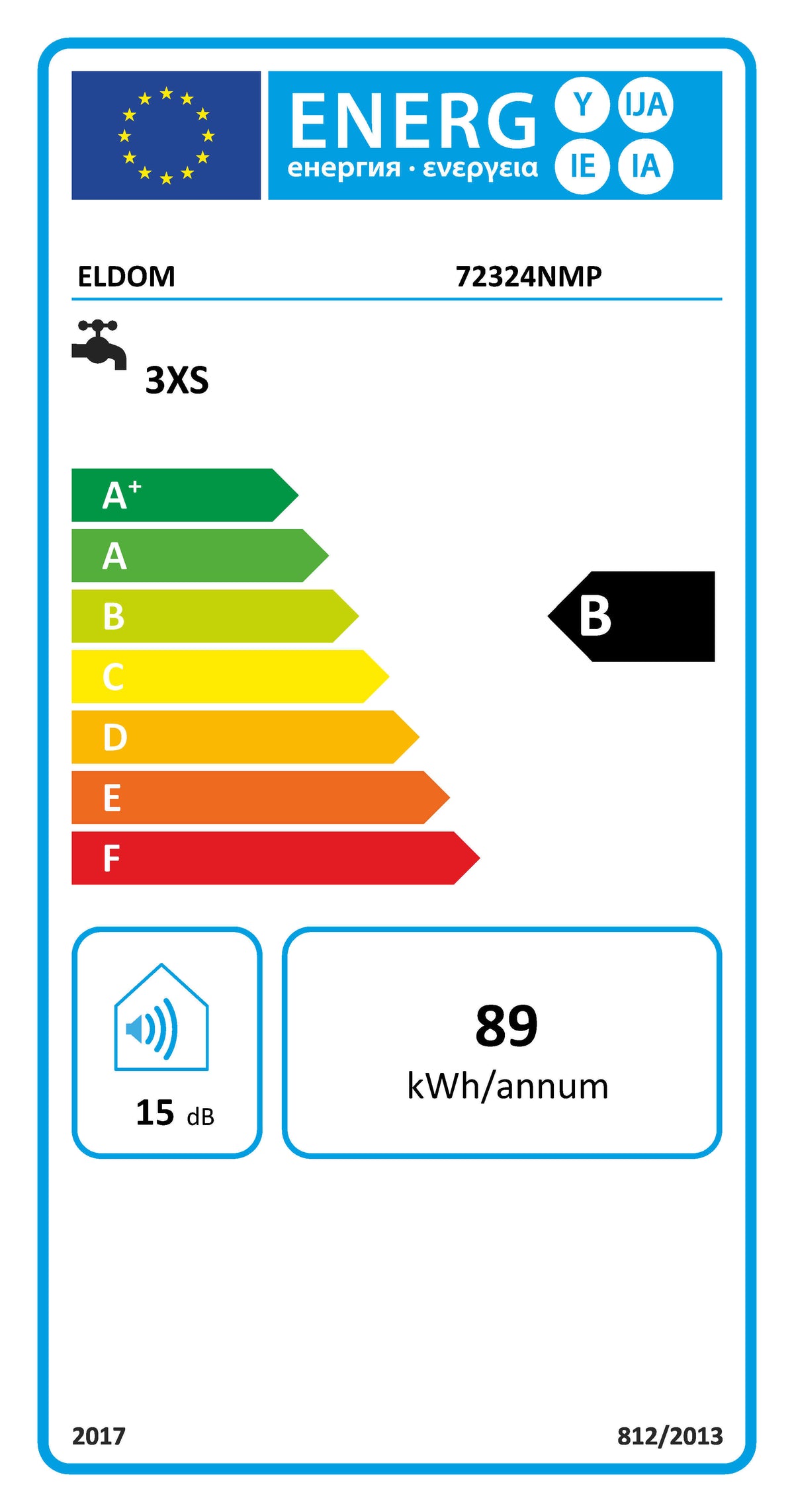 EU-Energielabel ELDOM Warmwasserspeicher druckfest 7l Übertisch